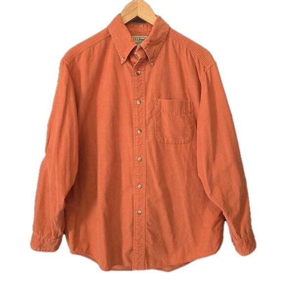 LL Bean Pin Wale Corduroy Shirt Outdoor Button Down Apricot YQ70 Men's M - Picture 11 of 12